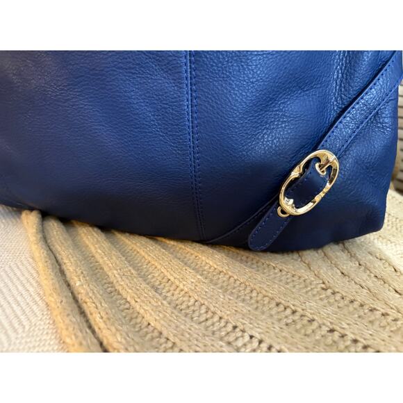 Emma Fox Classic Frame Large Leather Navy Blue Kiss-Lock Shoulder Satchel - Picture 3 of 11